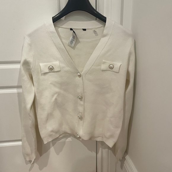 T tahari faux pearl button sweater cardigan in white size small - Picture 4 of 10